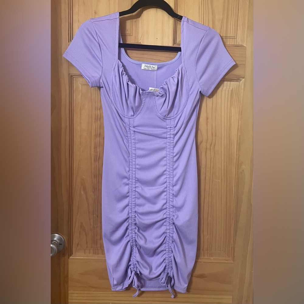 Lavender Front Ruched Drawstring Dress